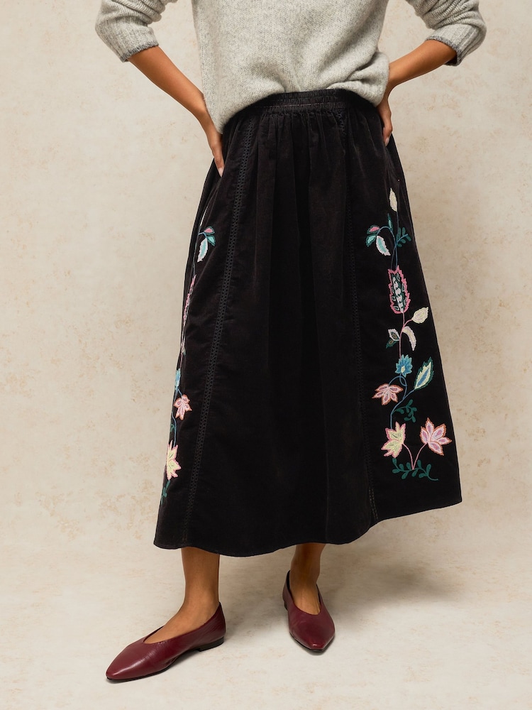 White Stuff Black Wren Embroidered Cord Skirt - Image 1 of 7