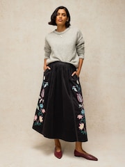 White Stuff Black Wren Embroidered Cord Skirt - Image 2 of 7