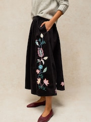 White Stuff Black Wren Embroidered Cord Skirt - Image 5 of 7
