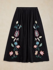 White Stuff Black Wren Embroidered Cord Skirt - Image 6 of 7