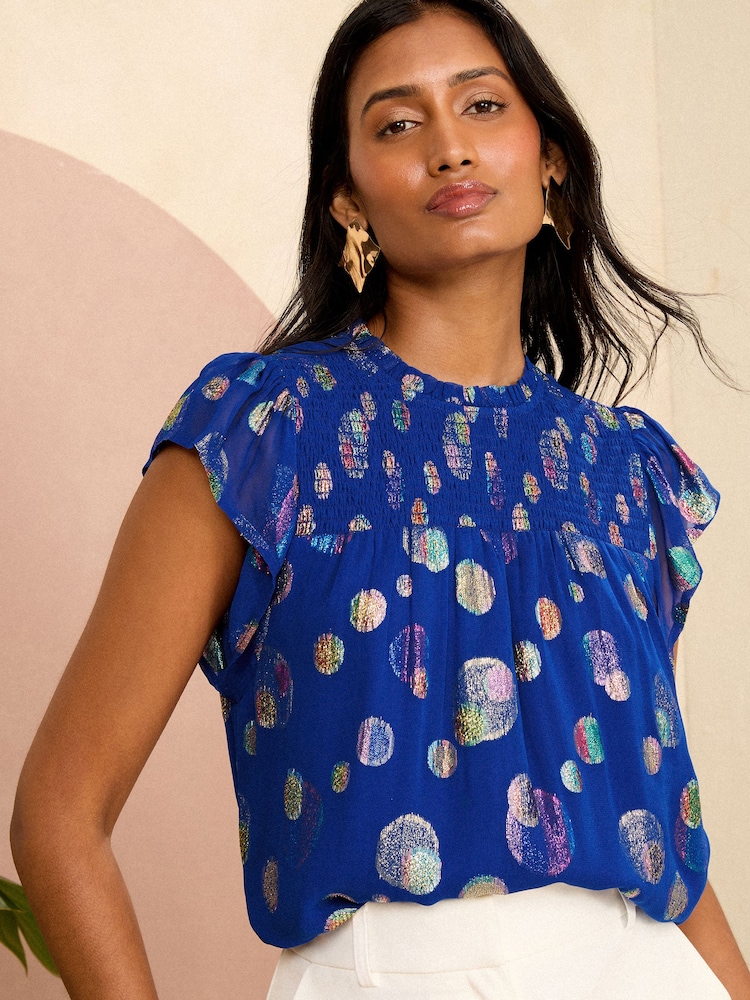 Kobaltblau - Love & Roses Shell-Top mit Flatterärmeln - Bild 1 von 4