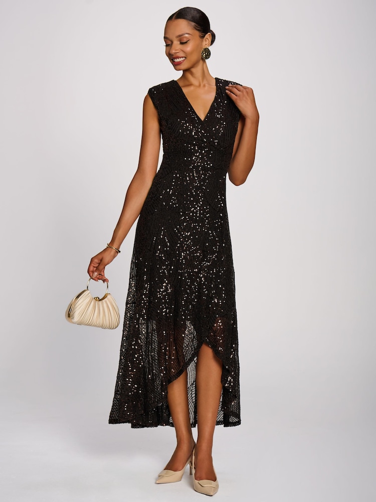 Jolie Moi Brown Sequin V-Neck Maxi Dress - Image 1 of 6 Jolie Moi Brown Sequin V-Neck Maxi Dress - Image 1 of 6