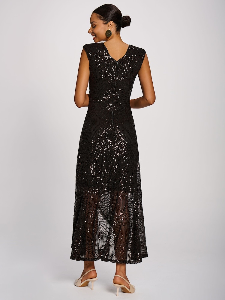 Jolie Moi Brown Sequin V-Neck Maxi Dress - Image 2 of 6 Jolie Moi Brown Sequin V-Neck Maxi Dress - Image 2 of 6