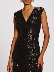 Jolie Moi Brown Sequin V-Neck Maxi Dress - Image 3 of 6