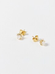 Oliver Bonas Natural Sunburst Stone Detail Gold Plated Stud Earrings - Image 2 of 4
