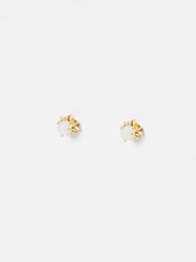 Oliver Bonas Natural Sunburst Stone Detail Gold Plated Stud Earrings - Image 3 of 4