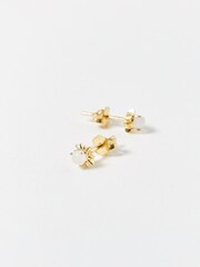 Oliver Bonas Natural Sunburst Stone Detail Gold Plated Stud Earrings - Image 4 of 4