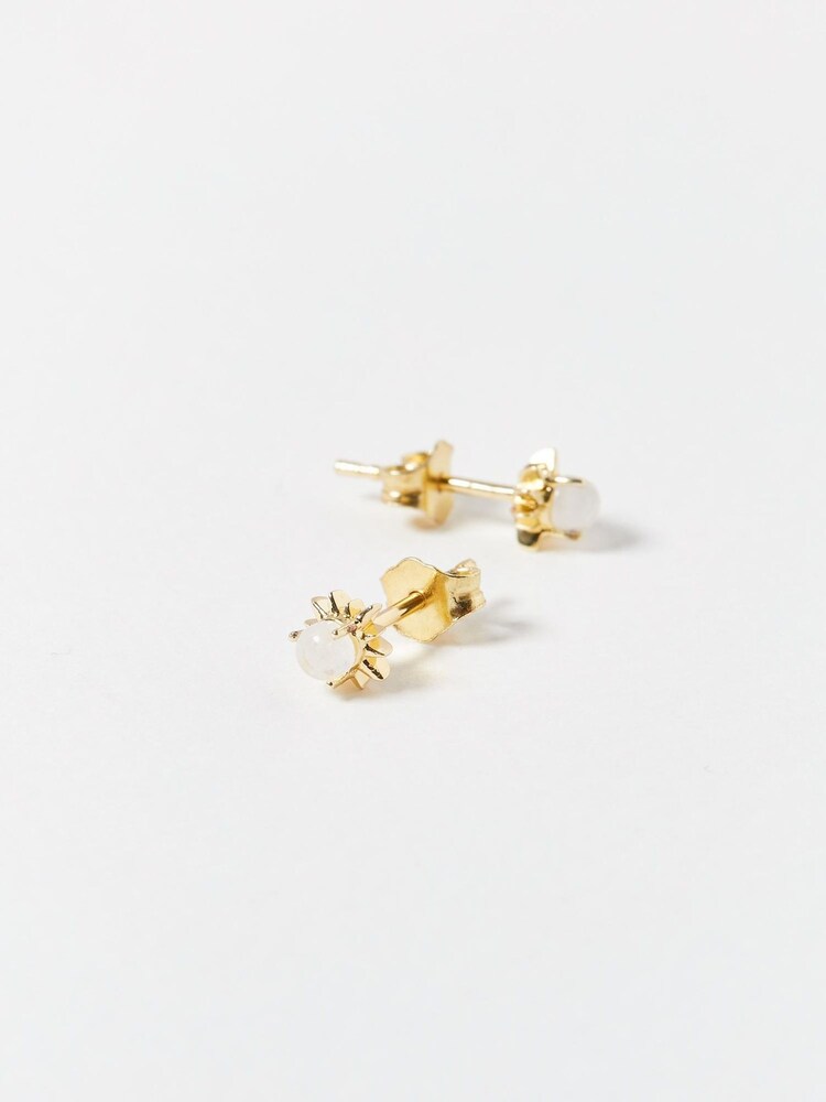 Oliver Bonas Natural Sunburst Stone Detail Gold Plated Stud Earrings - Image 4 of 4