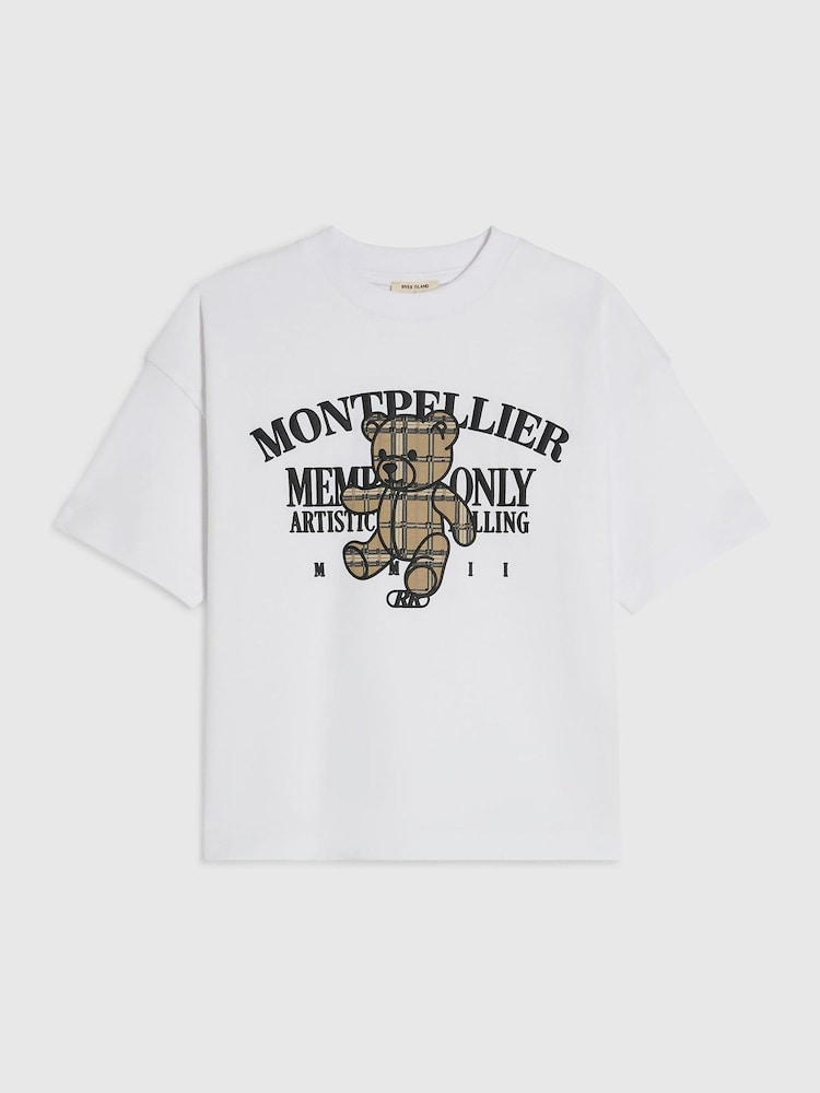 River Island White Oversized Checked Bear T-Shirt - Image 1 of 4