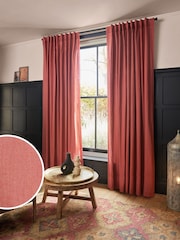 Raspberry Pink Washed Cotton Linen Hidden Tab Top Lined Curtains - Image 1 of 16