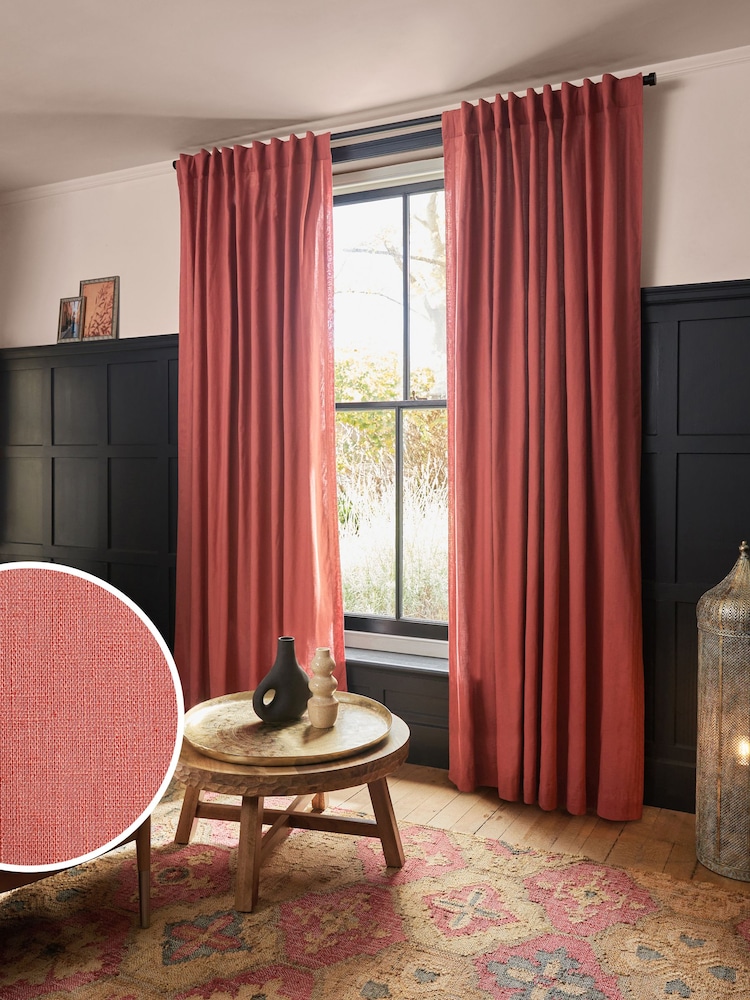 Raspberry Pink Washed Cotton Linen Hidden Tab Top Lined Curtains - Image 1 of 16