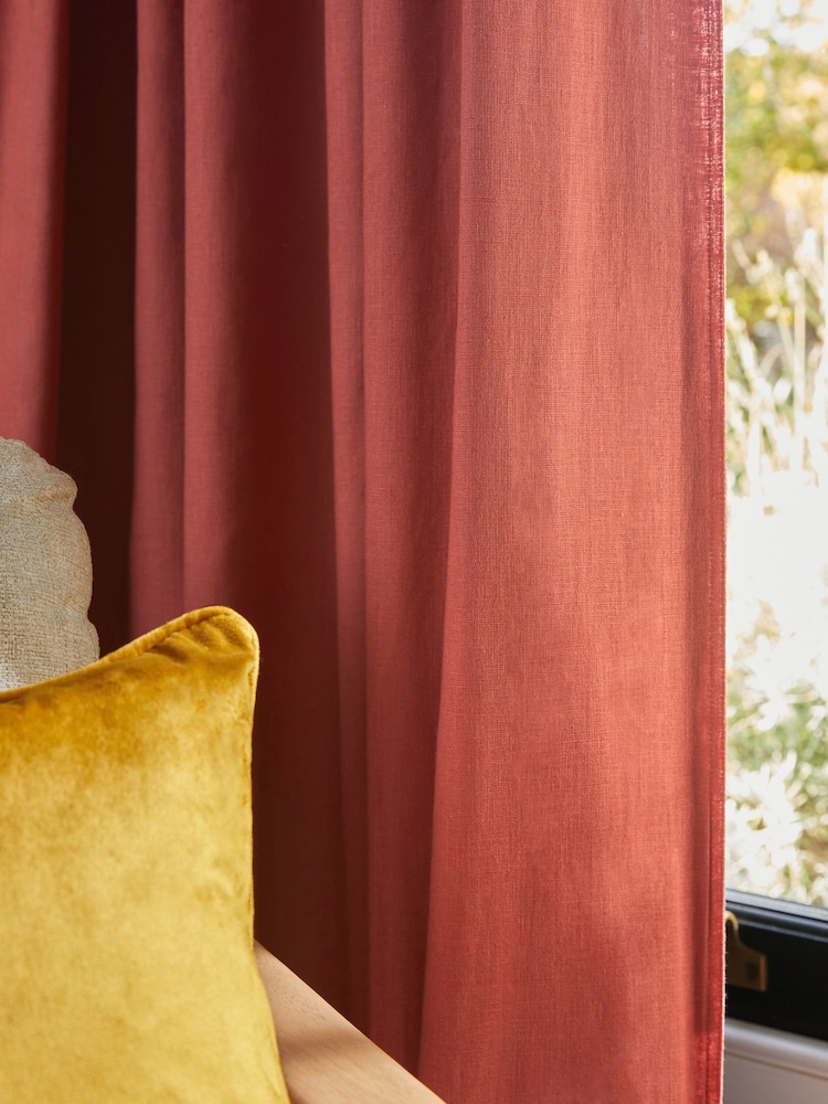 Raspberry Pink Washed Cotton Linen Hidden Tab Top Lined Curtains - Image 11 of 16
