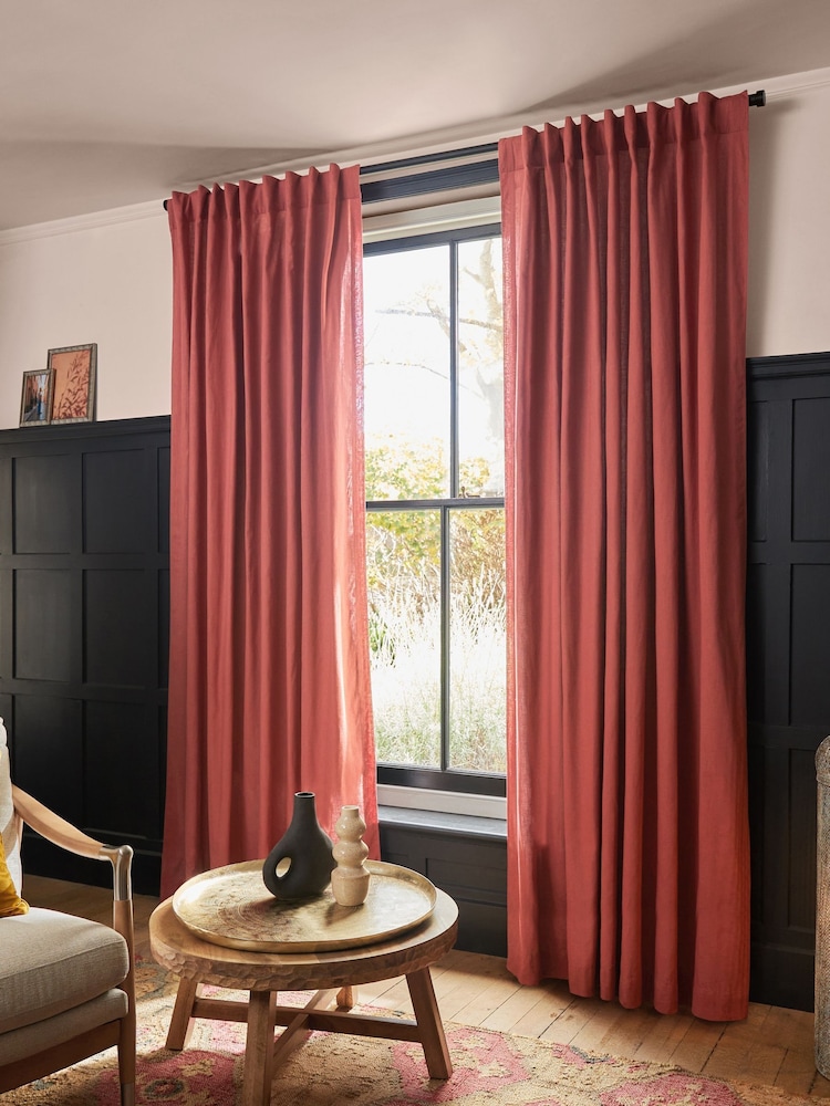 Raspberry Pink Washed Cotton Linen Hidden Tab Top Lined Curtains - Image 14 of 16