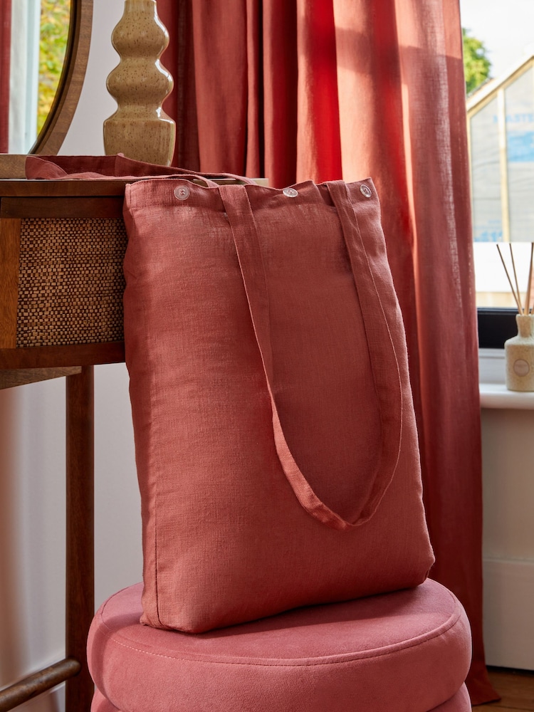 Raspberry Pink Washed Cotton Linen Hidden Tab Top Lined Curtains - Image 4 of 16