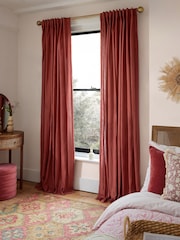Raspberry Pink Washed Cotton Linen Hidden Tab Top Lined Curtains - Image 5 of 16