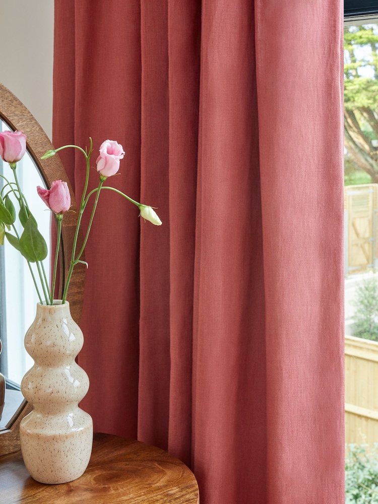 Raspberry Pink Washed Cotton Linen Hidden Tab Top Lined Curtains - Image 6 of 16