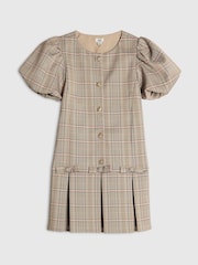 River Island Brown Checked Bow Hem Pleated Dress - Image 1 of 4