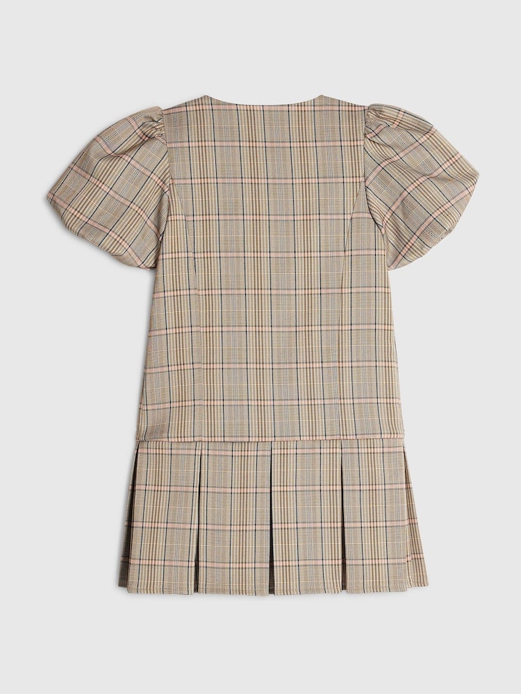 River Island Brown Checked Bow Hem Pleated Dress - Image 2 of 4