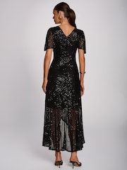 Jolie Moi Black Sequin Angel Sleeve Flare Hem Maxi Dress - Image 2 of 6