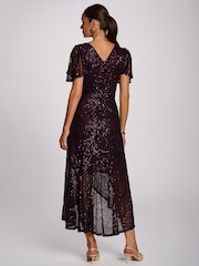 Jolie Moi Purple Sequin Angel Sleeve Flare Hem Maxi Dress - Image 2 of 6