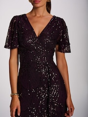 Jolie Moi Purple Sequin Angel Sleeve Flare Hem Maxi Dress - Image 3 of 6