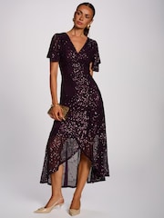 Jolie Moi Purple Sequin Angel Sleeve Flare Hem Maxi Dress - Image 5 of 6