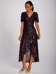 Jolie Moi Purple Sequin Angel Sleeve Flare Hem Maxi Dress - Image 6 of 6