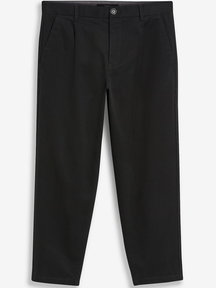 Black Single Pleat Regular Tapered Stretch Chino Trousers - Image 4 of 4
