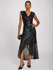Jolie Moi Black Sequin V-Neck Maxi Dress - Image 1 of 6