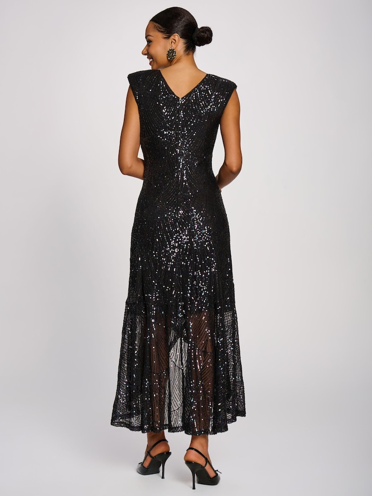 Jolie Moi Black Sequin V-Neck Maxi Dress - Image 2 of 6 Jolie Moi Black Sequin V-Neck Maxi Dress - Image 2 of 6