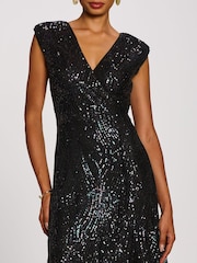 Jolie Moi Black Sequin V-Neck Maxi Dress - Image 3 of 6
