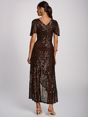 Jolie Moi Brown Sequin Angel Sleeve Flare Hem Maxi Dress - Image 2 of 6