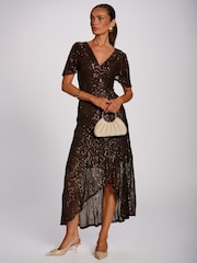 Jolie Moi Brown Sequin Angel Sleeve Flare Hem Maxi Dress - Image 5 of 6