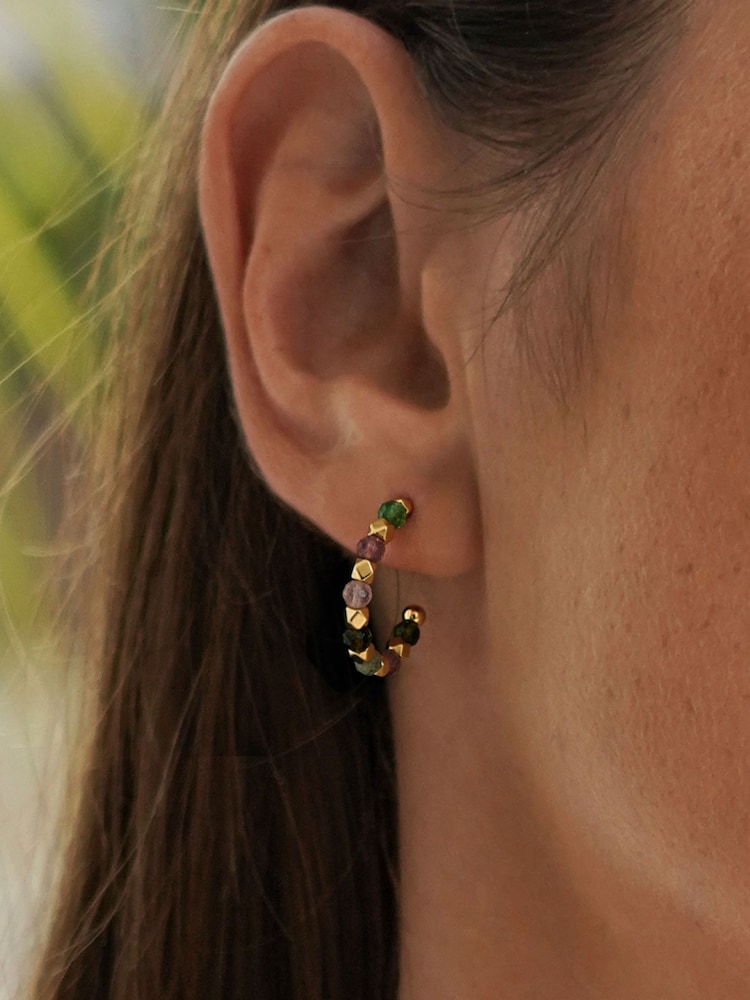 Estella Bartlett Gold Tone Coco Beaded Hoop Earrings - Image 2 of 4 Estella Bartlett Gold Tone Coco Beaded Hoop Earrings - Image 2 of 4