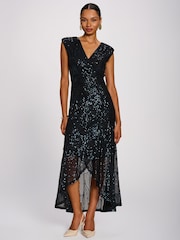 Jolie Moi Navy Blue Sequin V-Neck Maxi Dress - Image 1 of 6