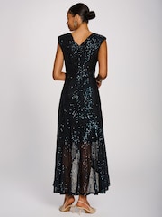 Jolie Moi Navy Blue Sequin V-Neck Maxi Dress - Image 2 of 6
