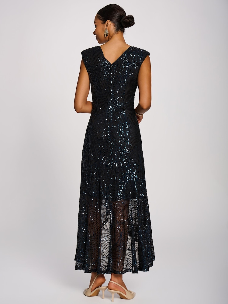 Jolie Moi Navy Blue Sequin V-Neck Maxi Dress - Image 2 of 6 Jolie Moi Navy Blue Sequin V-Neck Maxi Dress - Image 2 of 6