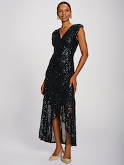 Jolie Moi Navy Blue Sequin V-Neck Maxi Dress - Image 4 of 6