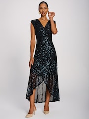 Jolie Moi Navy Blue Sequin V-Neck Maxi Dress - Image 5 of 6