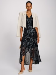 Jolie Moi Navy Blue Sequin V-Neck Maxi Dress - Image 6 of 6
