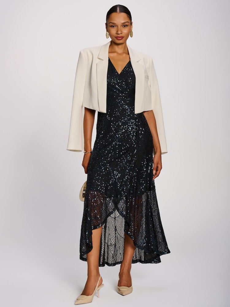 Jolie Moi Navy Blue Sequin V-Neck Maxi Dress - Image 6 of 6 Jolie Moi Navy Blue Sequin V-Neck Maxi Dress - Image 6 of 6