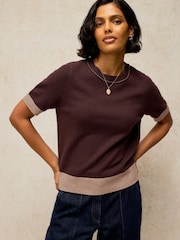 White Stuff Brown Sansa Knitted T-Shirt - Image 1 of 6