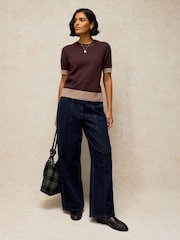 White Stuff Brown Sansa Knitted T-Shirt - Image 3 of 6