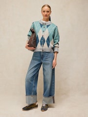 White Stuff Blue Argyle Check Cardigan - Image 1 of 6