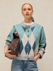 White Stuff Blue Argyle Check Cardigan - Image 2 of 6