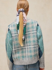 White Stuff Blue Argyle Check Cardigan - Image 3 of 6