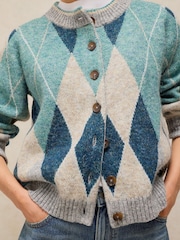 White Stuff Blue Argyle Check Cardigan - Image 4 of 6