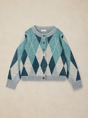 White Stuff Blue Argyle Check Cardigan - Image 5 of 6