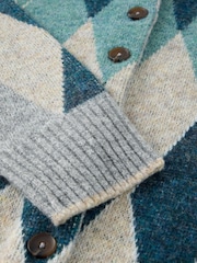 White Stuff Blue Argyle Check Cardigan - Image 6 of 6