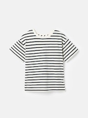 Joules Boys' Laundered Cream & Navy Short Sleeve Crew Neck Striped T-Shirt - Image 1 of 5